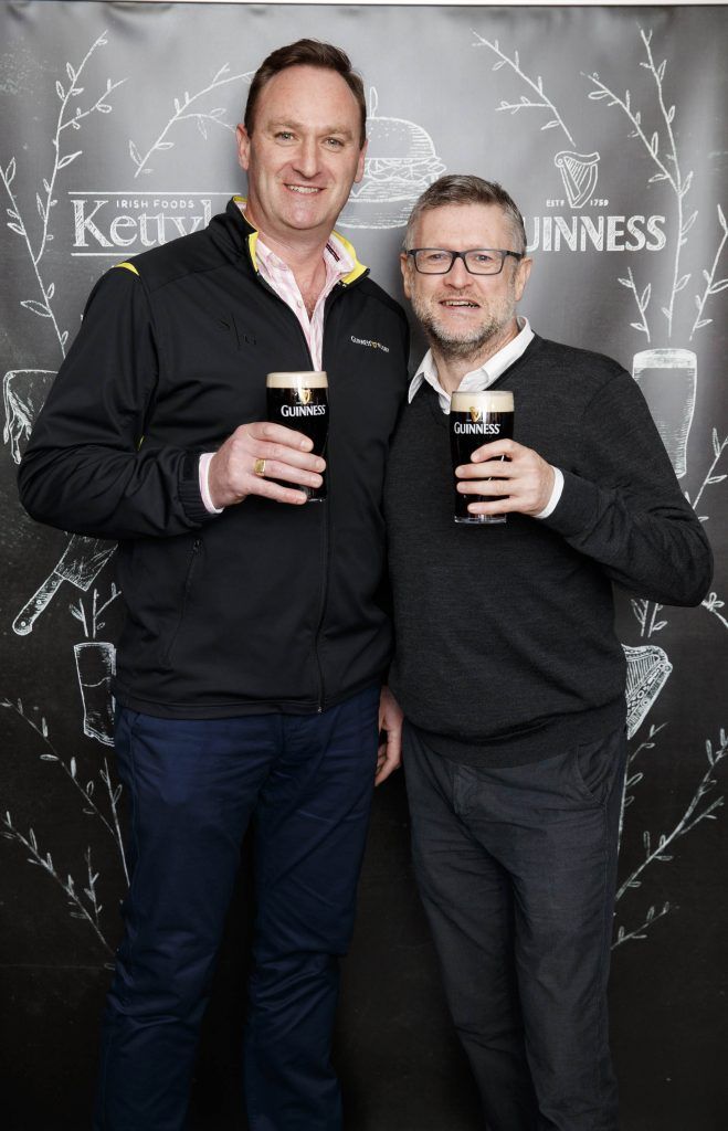 Shane Grogan and Declan Hassett pictured at an event in the Open Gate Brewery to celebrate the new partnership between multi award winning meat supplier, Kettyle Irish Foods and beer giant, Guinness, 04/04/17. Picture Andres Poveda