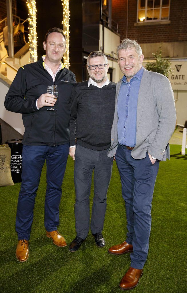 Shane Grogan, Declan Hassett and Maurice Kettyle pictured at an event in the Open Gate Brewery to celebrate the new partnership between multi award winning meat supplier, Kettyle Irish Foods and beer giant, Guinness, 04/04/17. Picture Andres Poveda