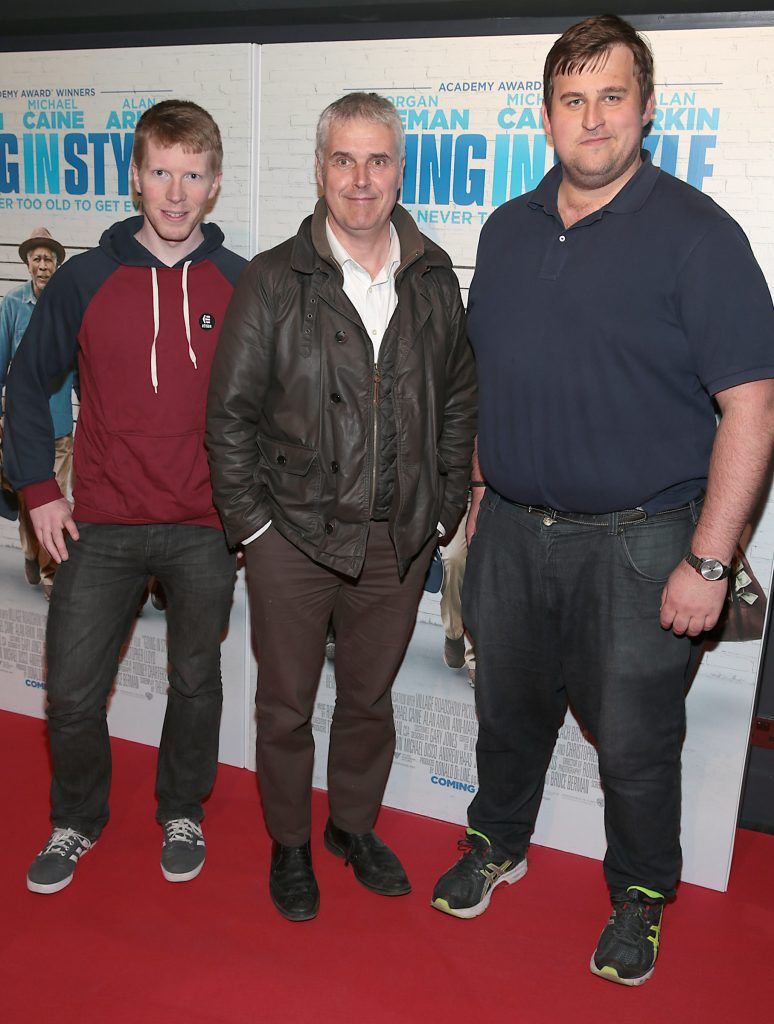 Ben Murray, Ronan Molumby and Ivan Baburin pictured at the special preview screening of Going In Style at Omniplex, Rathmines, Dublin. Picture: Brian McEvoy