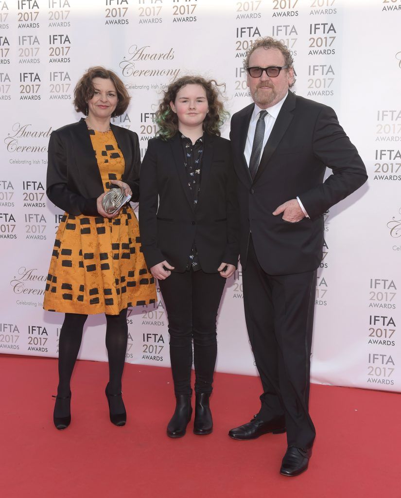 Colm Meaney with his wife Ines Glorian and daugter Ada arriving on the red carpet for the IFTA Awards 2017 at the Mansion House, Dublin.
Photo by Michael Chester