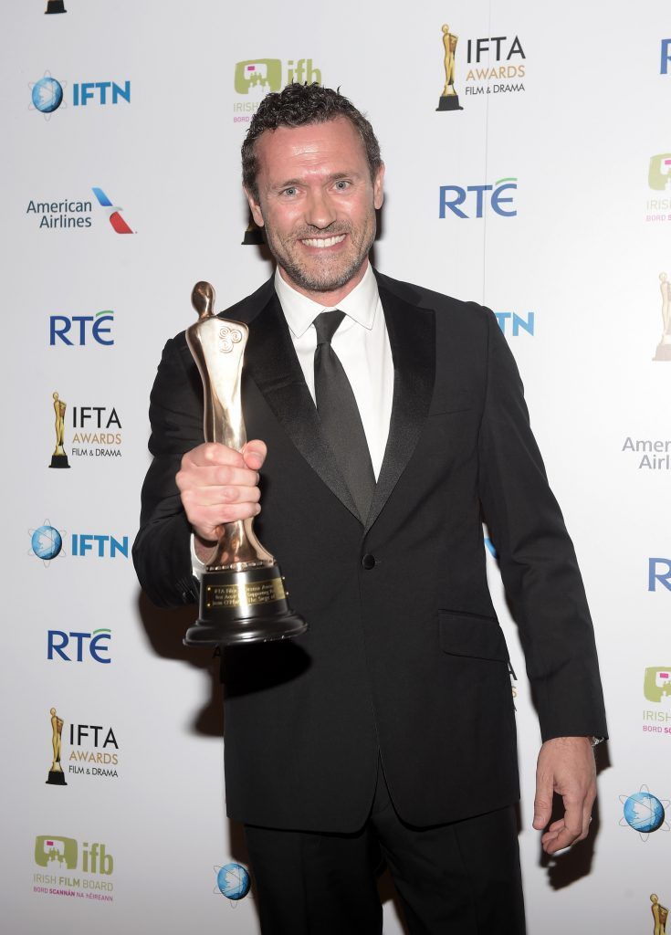 Jamaes O'Mara who won the IFTA for Best Supporting Actor in a Film for The Siege of Jadotville at the IFTAS 2017 at the Mansion House, Dublin.
Photo by Michael Chester