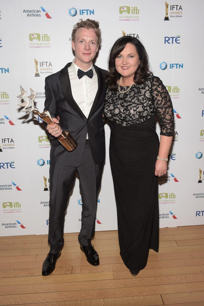 Patrick Gibson who won the Rising Star Award at the IFTAS 2017 with Aine Moriarty(CEO IFTA) at the Mansion House.
Photo by Michael Chester