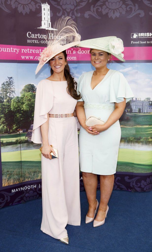 Rebecca-Rose Quigley from Monaghan and Rebecca Bucannon from Dundalk pictured at the Carton House Most Stylish Lady competition at the Irish Grand National Fairyhouse. Picture Andres Poveda