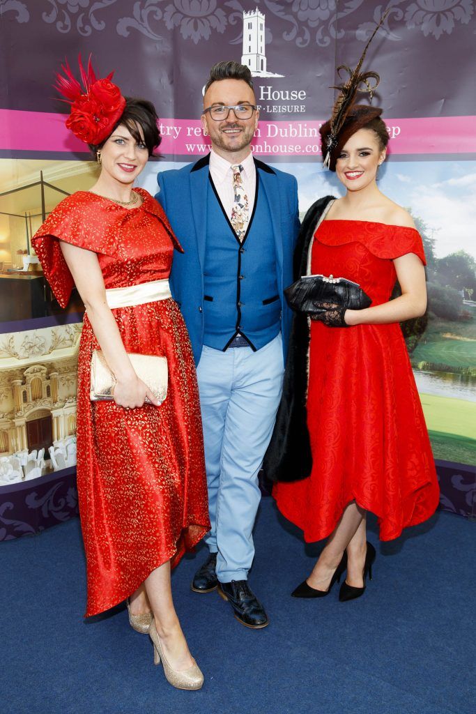 Ana Mac, Derek Montgomery and Rebecca McCabe pictured at the Carton House Most Stylish Lady competition at the Irish Grand National Fairyhouse. Picture Andres Poveda