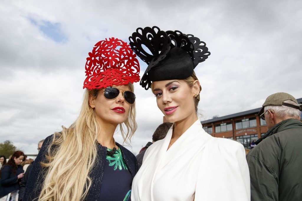 Rosalind Lipset and Brittany Mason pictured at the Carton House Most Stylish Lady competition at the Irish Grand National Fairyhouse. Picture Andres Poveda