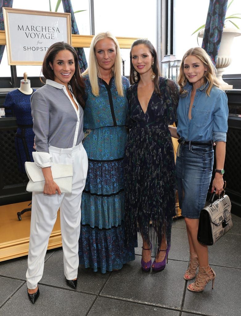 Meghan Markle, fashion designers  Keren Craig and Georgina Chapman of Marchesa, and Olivia Palermo attend an exclusive preview of the Marchesa Voyage for ShopStyle collection on September 5, 2014 in New York City.  (Photo by Neilson Barnard/Getty Images for ShopStyle)