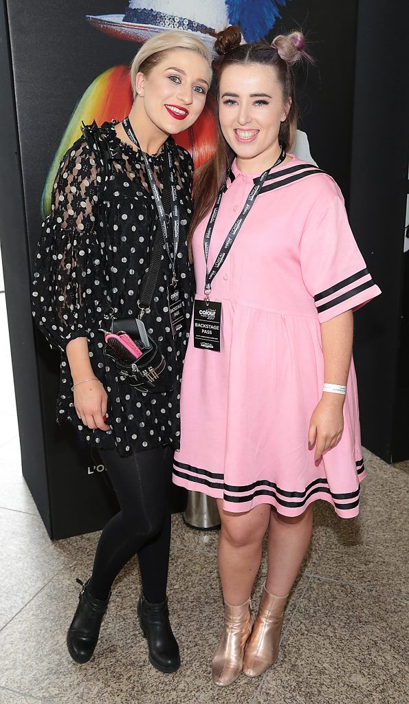 Anna O Hanlon and Erica Reid at the L'Oreal Colour Trophy 2017 Semi Final event in the O'Reilly Hall, UCD, Dublin. Pic by Brian McEvoy