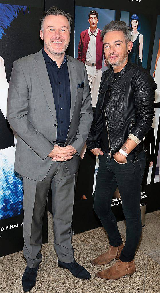 Terry McGovern and Fergus Daly at the L'Oreal Colour Trophy 2017 Semi Final event in the O'Reilly Hall, UCD, Dublin. Pic by Brian McEvoy