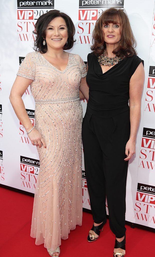 Ailish Cantwell and Eunice McMenamin at the Peter Mark VIP Style Awards 2017 at The Marker Hotel, Dublin. Picture by Brian McEvoy.