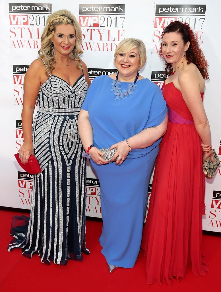 Karen Rouxel, Carmel Breheny and Bernice Moran De Neve at the Peter Mark VIP Style Awards 2017 at The Marker Hotel, Dublin. Picture by Brian McEvoy.