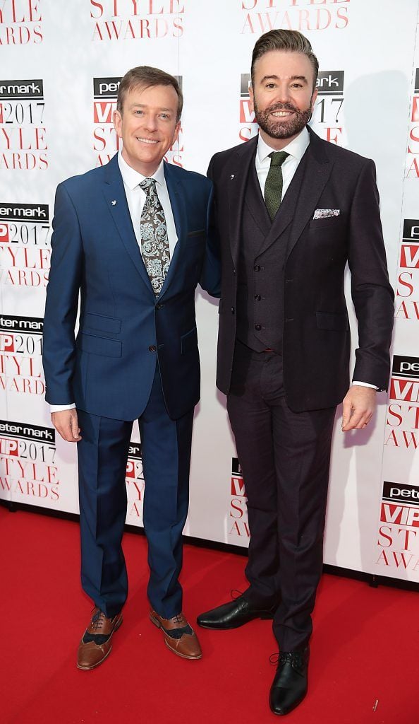 Alan Hughes and Karl Broderick at the Peter Mark VIP Style Awards 2017 at The Marker Hotel, Dublin. Picture by Brian McEvoy.