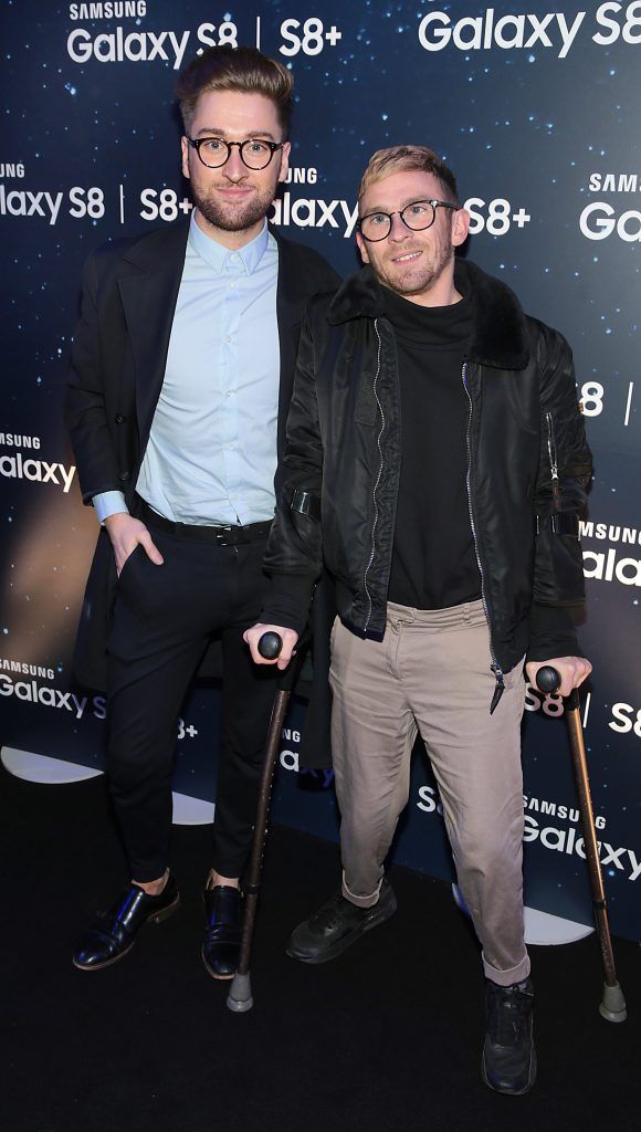 Rob Kenny and Paddy Smyth pictured at the launch event for the new Samsung Galaxy S8 and S8+ at the RHK, Dublin. Pic: Brian McEvoy