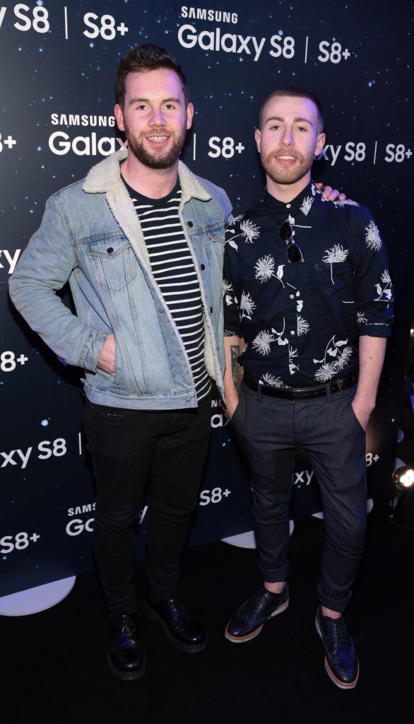 Ed O Brien Hogan and Samuel Fortune pictured at the launch event for the new Samsung Galaxy S8 and S8+ at the RHK, Dublin. Pic: Brian McEvoy