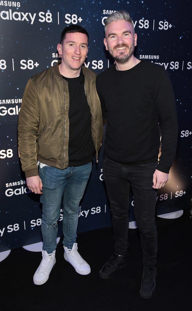 Evan Doherty and Killian O Sullivan pictured at the launch event for the new Samsung Galaxy S8 and S8+ at the RHK, Dublin. Pic: Brian McEvoy