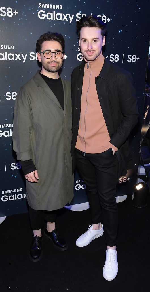 Conor Merriman and Brian Conway pictured at the launch event for the new Samsung Galaxy S8 and S8+ at the RHK, Dublin. Pic: Brian McEvoy