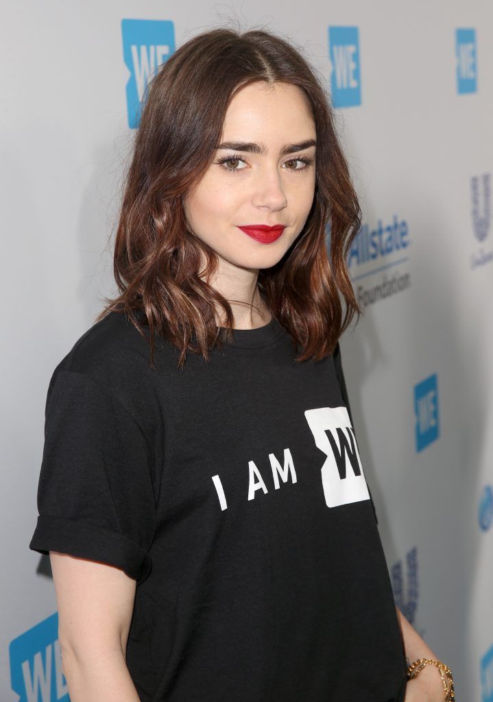 Actor Lily Collins attends WE Day California to celebrate young people changing the world at The Forum on April 27, 2017 in Inglewood, California.  (Photo by Jesse Grant/Getty Images for WE)