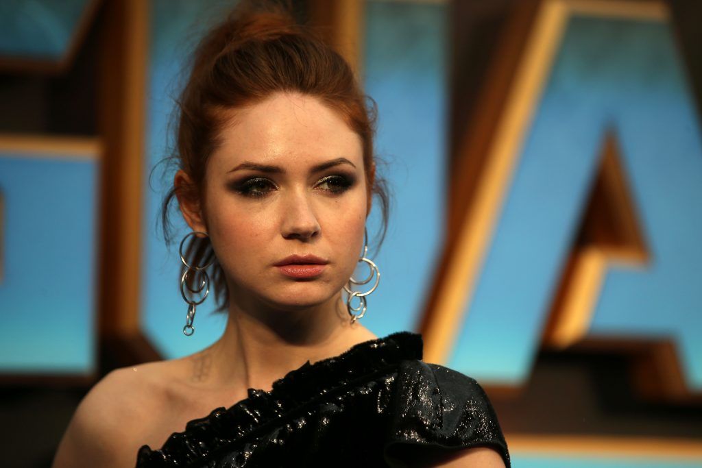 British actress Karen Gillan poses for a photograph upon arrival at the European Gala screening of "Guardians of the Galaxy Vol. 2" in London on April 24, 2017. (Photo by DANIEL LEAL-OLIVAS/AFP/Getty Images)