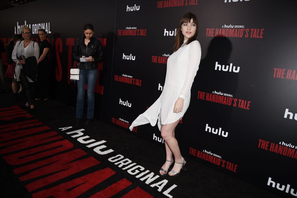 Actress Violett Beane attends the Los Angeles premiere of Hulus "The Handmaids Tale," April 25, 2017 at the ArcLight Dome in Hollywood, California. (Photo by ROBYN BECK/AFP/Getty Images)
