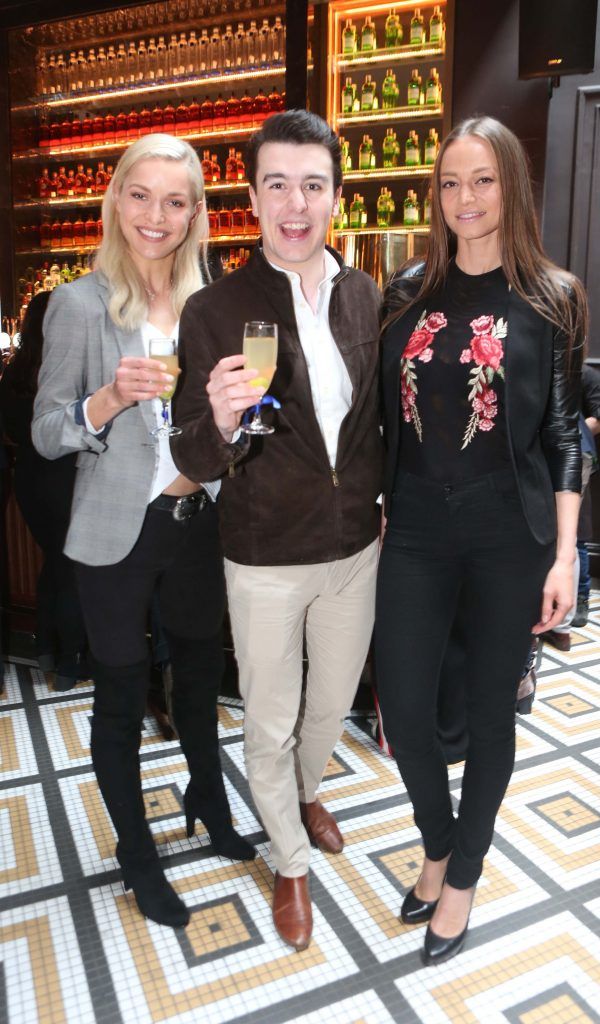 Pictured are Teo Sutra, Al Porter and Irma Mali, as Dublin's newest bar and restaurant NoLIta officially opened its doors with a red carpet reception on Thursday night where guests included Al Porter, Doireann Garrihy, Sybil Mulcahy Sean Munsanje, Teodora Sutra and Irma Mali. Photograph: Leon Farrell / Photocall Ireland