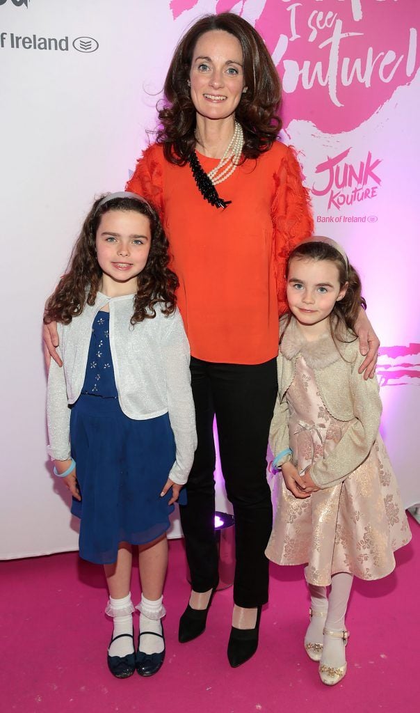 Aoibhin Gallagher, Sinead Gallagher and Saoirse Gallagher  pictured at the Bank of Ireland Junk Kouture Final at The 3 Arena, Dublin. Pic by Brian McEvoy