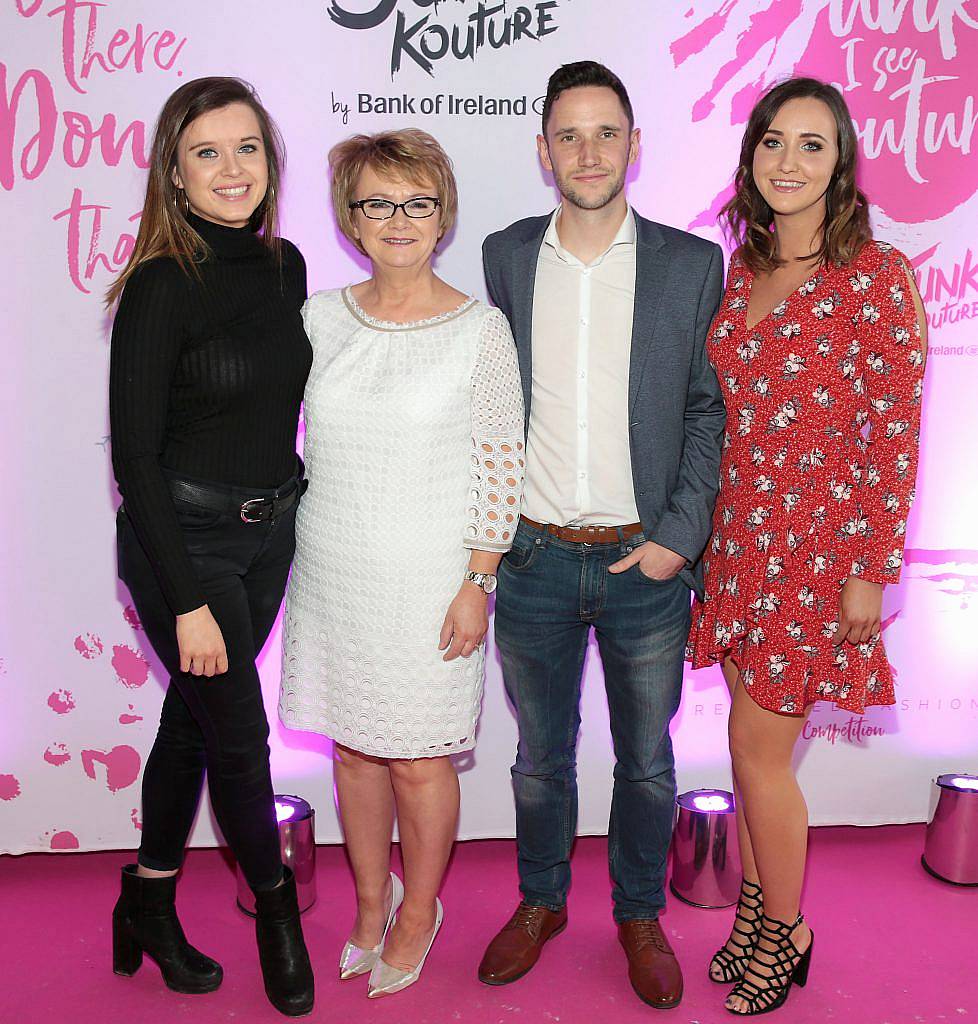 Alice Orange, Eileen Collery, Bryan O Hanlon and Deirdre Collery pictured at the Bank of Ireland Junk Kouture Final at The 3 Arena, Dublin. Pic by Brian McEvoy