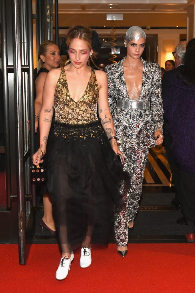 NEW YORK, NY - MAY 01:  Jemima Kirke (L) and Cara Delevinge leave from The Mark Hotel for the 2017 'Rei Kawakubo/Comme des Garçons: Art of the In-Between' Met Gala on May 1, 2017 in New York City.  (Photo by Ben Gabbe/Getty Images for The Mark Hotel)