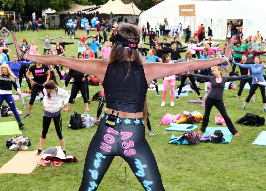 A performer from The House of Voga on stage as over 5,000 people descended on Dublin's Herbert park for WellFest, Ireland's only health, wellness and fitness festival. Pic: Marc O'Sullivan
