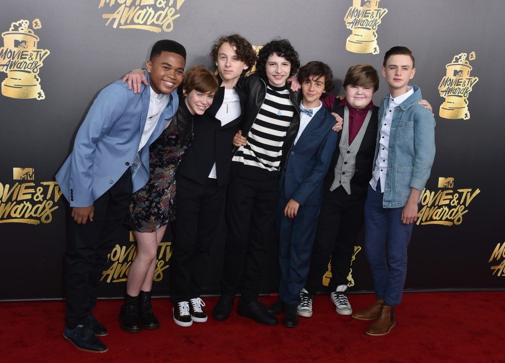 LOS ANGELES, CA - MAY 07:   (L-R) Actors Chosen Jacobs, Sophia Lillis, Wyatt Oleff, Finn Wolfhard, Jack Dylan Grazer, Jeremy Ray Taylor and Jaeden Lieberher attend the 2017 MTV Movie And TV Awards at The Shrine Auditorium on May 7, 2017 in Los Angeles, California.  (Photo by Alberto E. Rodriguez/Getty Images)