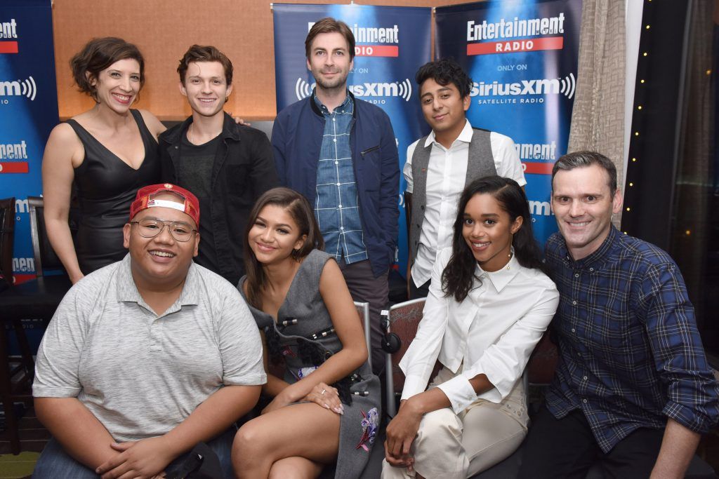 Radio personality Jessica Shaw, Tom Holland, Jon Watts, Tony Revolori, Jacob Batalon, Zendaya and Laura Harrier and radio personality Dalton Ross attend SiriusXM's Entertainment Weekly Radio Channel Broadcasts From Comic-Con 2016 (Photo by Vivien Killilea/Getty Images for SiriusXM)