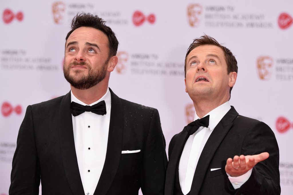 Anthony McPartlin (L) and Declan Donnelly aka Ant and Dec attend the Virgin TV BAFTA Television Awards at The Royal Festival Hall on May 14, 2017 in London, England.  (Photo by Jeff Spicer/Getty Images)