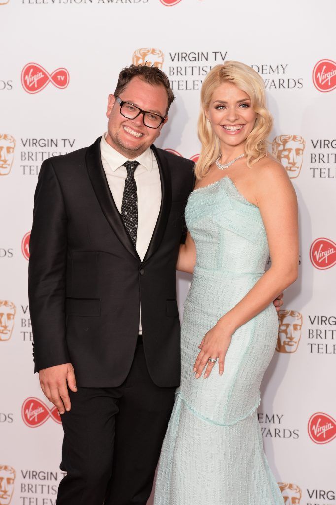 Alan Carr (L) and Holly Willoughby at the Virgin TV BAFTA Television Awards at The Royal Festival Hall on May 14, 2017 in London, England.  (Photo by Jeff Spicer/Getty Images)