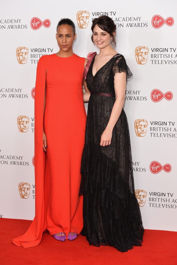 Zawe Ashton and Tuppence Middleton pose in the Winner's room at the Virgin TV BAFTA Television Awards at The Royal Festival Hall on May 14, 2017 in London, England.  (Photo by Jeff Spicer/Getty Images)