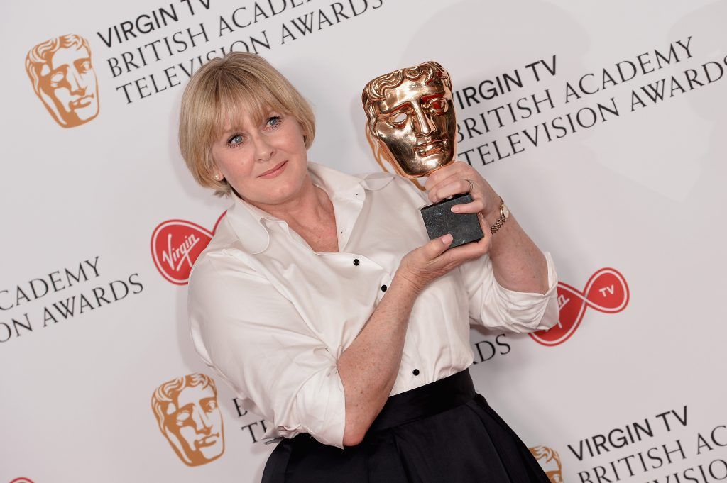 Sarah Lancashire, winner of the Leading Actress award for 'Happy Valley', poses in the Winner's room at the Virgin TV BAFTA Television Awards at The Royal Festival Hall on May 14, 2017 in London, England.  (Photo by Jeff Spicer/Getty Images)