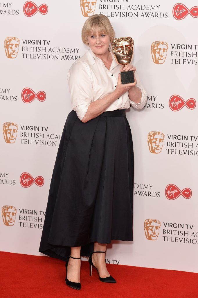 Sarah Lancashire, winner of the Leading Actress award for 'Happy Valley', poses in the Winner's room at the Virgin TV BAFTA Television Awards at The Royal Festival Hall on May 14, 2017 in London, England.  (Photo by Jeff Spicer/Getty Images)