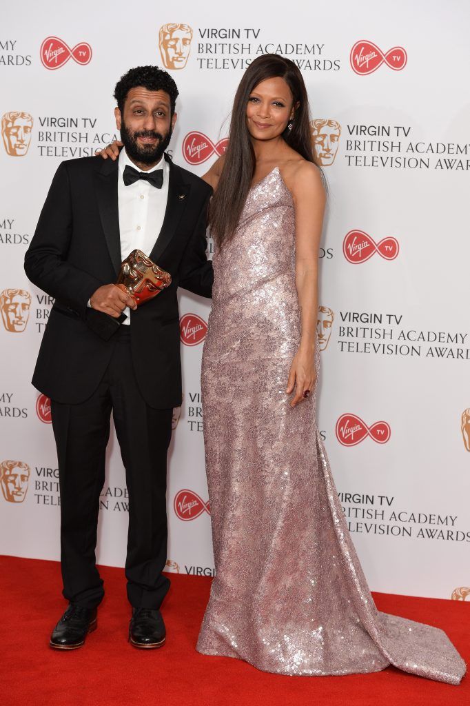 Adeel Akhtar, winner of the Leading Actor award for 'Murdered By My Father', and Thandie Newton pose in the Winner's room at the Virgin TV BAFTA Television Awards at The Royal Festival Hall on May 14, 2017 in London, England.  (Photo by Jeff Spicer/Getty Images)