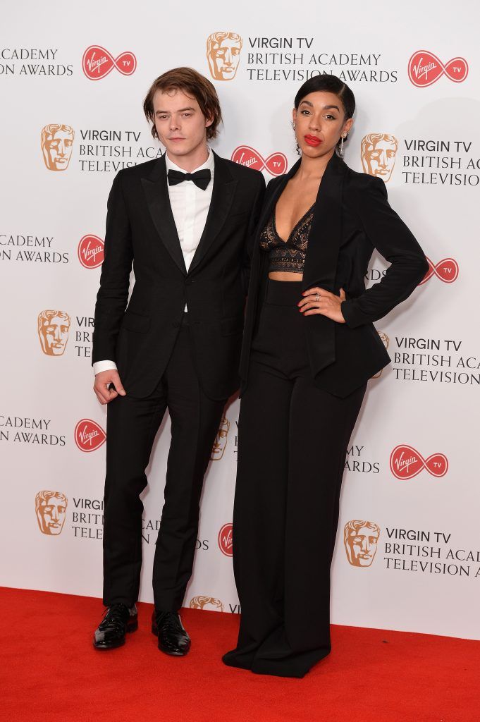 Charlie Heaton (L) and Pearl Mackie pose in the Winner's room at the Virgin TV BAFTA Television Awards at The Royal Festival Hall on May 14, 2017 in London, England.  (Photo by Jeff Spicer/Getty Images)
