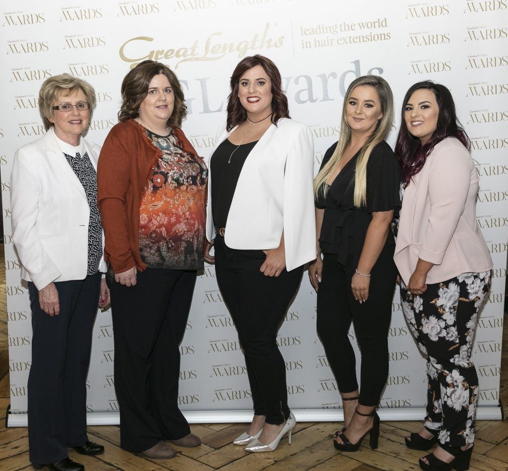 Halo Maureen Wynne, Colette Keenaghan, Elaine Wynne, Shannon McGuinness, Roisin Loonam at the Great Lengths Awards 2017, held in Fade Street Social, Dublin. May 2017. Photographer - Paul Sherwood