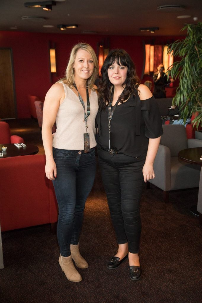 Louise Mulhall and Laura Duffy pictured at the 1878, the Private Members Club at 3Arena before the Take That show. Pic: Naoise Culhane