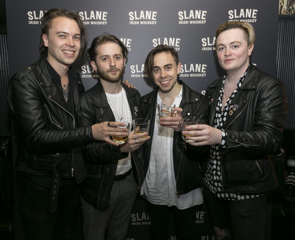 Free repro - Photo - Paul Sherwood
Launch of Slane Whiskey at the East Side Tavern, Leeson Street, Dublin. May 2017.
Official launch of Slane Irish Whiskey – a new to market premium Irish Whiskey brand, which will be distilled on the grounds of Slane Castle, Co. Meath
Pictured - Otherkin, Band  - Rob Summons, David Anthony, Luke Reilly, Conor Wynne