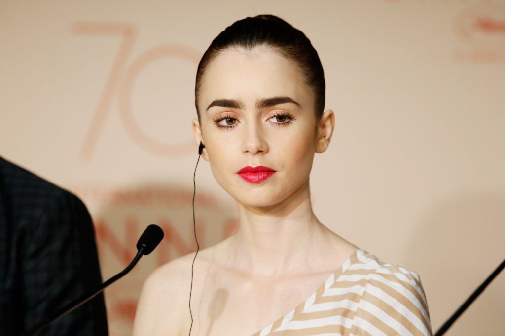 Actor Lily Collins attends the "Okja" press conference during the 70th annual Cannes Film Festival at Palais des Festivals on May 19, 2017 in Cannes, France.  (Photo by Getty Images/Getty Images)