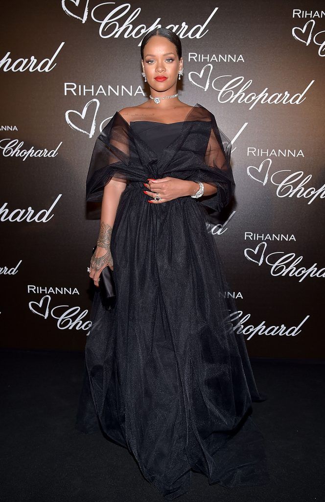 Rihanna attends the Chopard dinner in honour of her and the Rihanna X Chopard Collection during the 70th annual Cannes Film Festival on the Chopard Rooftop on May 18, 2017 in Cannes, France.  (Photo by Pascal Le Segretain/Getty Images)