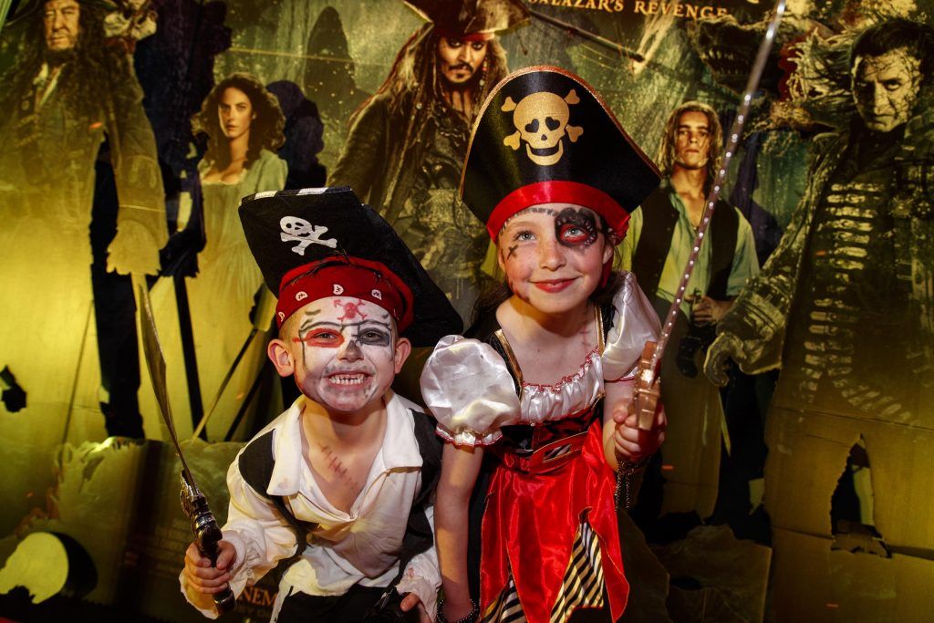 Jack Dunne (5) and Lexi Dunne (8) from Thomas St. Dublin pictured at a special preview screening of Disney's all new Pirates of the Caribbean: Salazar's Revenge at the Savoy Cinema, Dublin (20th May 2017). Picture Andres Poveda