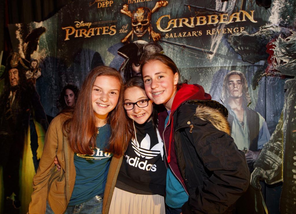 Cecilia Vicentini (12), Annalivia Pezzyllo (12) and Catya Bailey (12) pictured at a special preview screening of Disney's all new Pirates of the Caribbean: Salazar's Revenge at the Savoy Cinema, Dublin (20th May 2017). Picture Andres Poveda