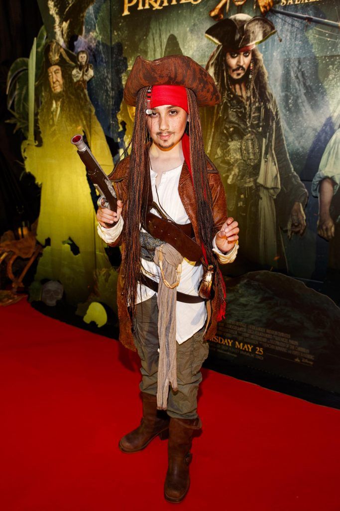 Jack Condron (11) from Carlow dressed as Jack Sparrow pictured at a special preview screening of Disney's all new Pirates of the Caribbean: Salazar's Revenge at the Savoy Cinema, Dublin (20th May 2017). Picture Andres Poveda