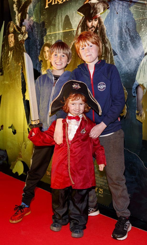 Oisin (9), John (11) and Aodh Whelan (3) from Drimnagh pictured at a special preview screening of Disney's all new Pirates of the Caribbean: Salazar's Revenge at the Savoy Cinema, Dublin (20th May 2017). Picture Andres Poveda