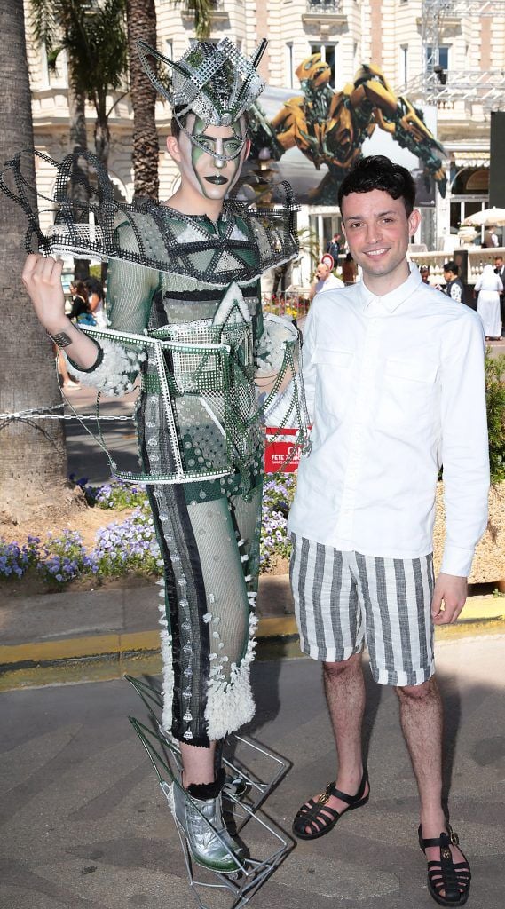 James Kavanagh (right) with Bank of Ireland Junk Kouture overall 2017 competition winner Mariusz Malon - a student from Scoil Mhuire, Buncrana, Donegal as the Junk Kouture finalists attended the 70th annual Cannes Film Festival in France. Picture: Brian McEvoy
