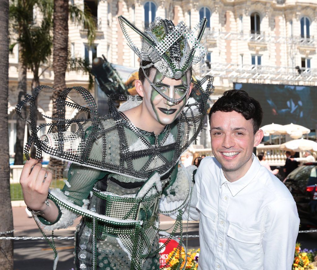 James Kavanagh (Right) with Bank of Ireland Junk Kouture overall 2017 competition winner Mariusz Malon - a student from Scoil Mhuire, Buncrana, Donegal as the Junk Kouture finalists attended the 70th annual Cannes Film Festival in France. Picture: Brian McEvoy