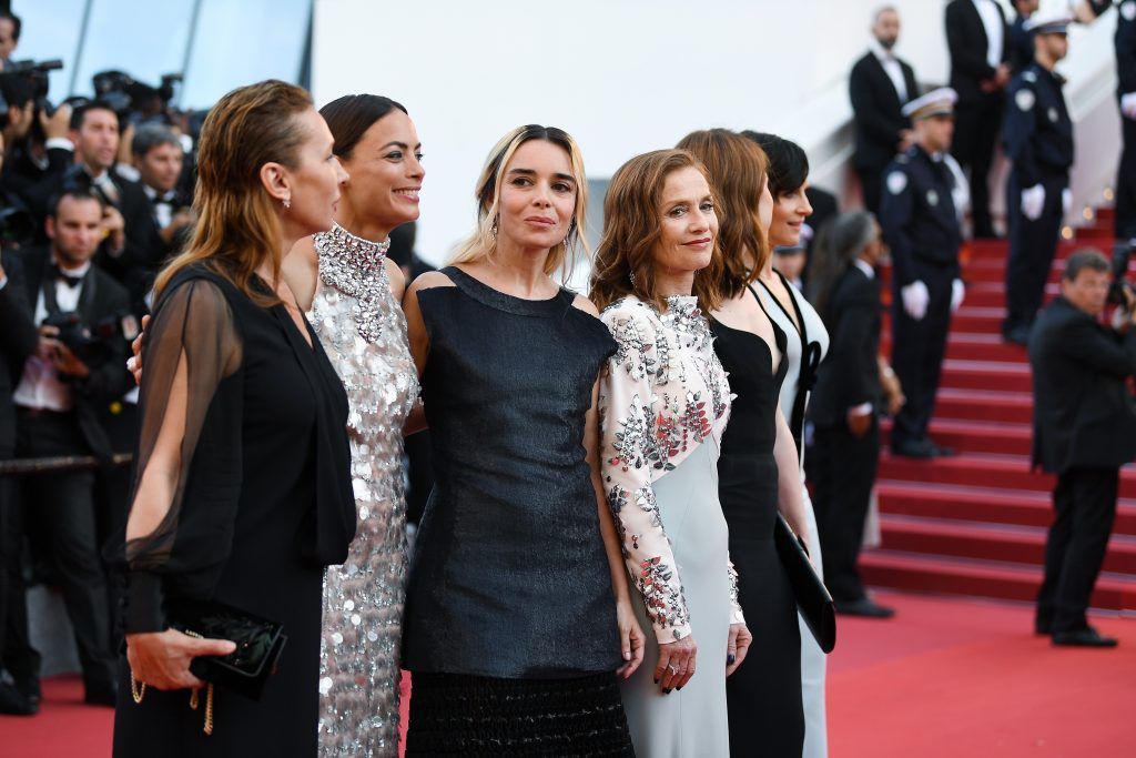 (L-R) Emmanuelle Bercot, Berenice Bejo, Elodie Bouchez, Isabelle Huppert, Emilie Dequenne and Juliette Binoche attend the 70th Anniversary of the 70th annual Cannes Film Festival at Palais des Festivals on May 23, 2017 in Cannes, France.  (Photo by Pascal Le Segretain/Getty Images)