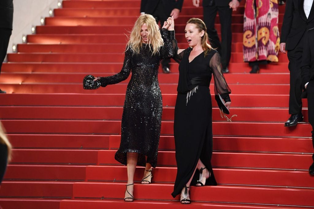 Sandrine Kiberlain (L) and Emmanuelle Bercot leave the 70th Anniversary of the 70th annual Cannes Film Festival at Palais des Festivals on May 23, 2017 in Cannes, France.  (Photo by Pascal Le Segretain/Getty Images)