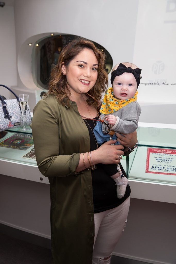 Blogger Grace Mongey (Faces by Grace) and 6 month old Sienna Gurnon pictured at the launch of the 60's Summer of Love exhibition featuring legendary singer Donovan Leitch which opened at the Museum of Style Icons at Newbridge Silverware. Pic by Conor Healy